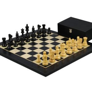 Ebony Chess Set 20 Inch With Helena Flat Chess Board and Weighted Ebonised Atlantic Classic Staunton Chess Pieces 3.75 Inch
