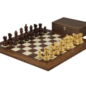 Walnut Chess Set 20 Inch With Helena Mother Of Pearl Flat Chess Board and Weighted Sheesham Executive Staunton Chess Pieces 3.75 Inch