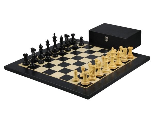 Ebony Chess Set 20 Inch With Helena Flat Chess Board and Weighted Ebonised Morphy Series Staunton Chess Pieces 3.75 Inch