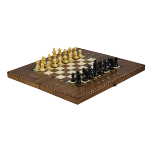 Helena Rural Walnut Chess & Backgammon Set With Ebonised German Staunton Chess Pieces 20 Inch