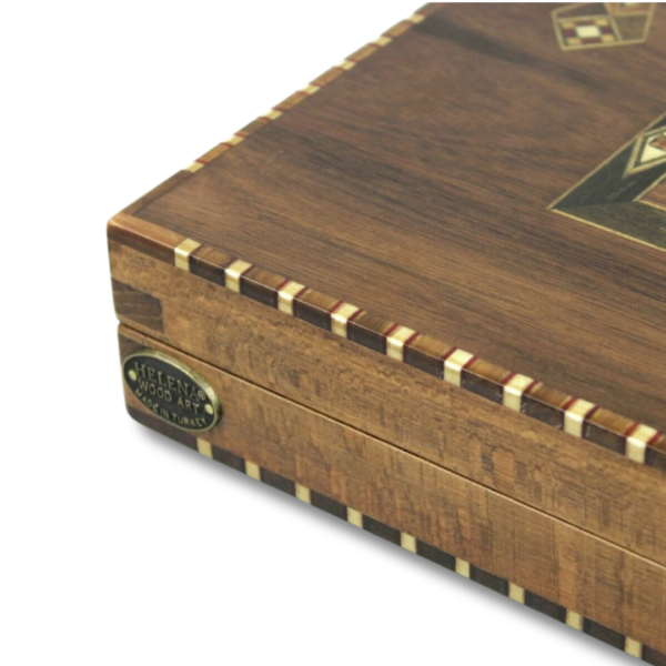 Helena Rural Walnut Chess & Backgammon Set With Ebonised German Staunton Chess Pieces 20 Inch - Image 7