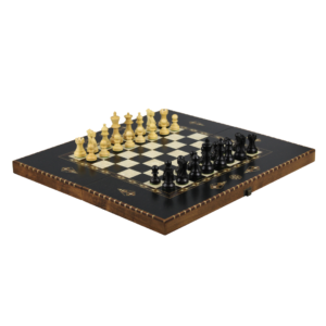 Helena Rural Ebony Chess & Backgammon Set With Ebonised Classic Staunton Chess Pieces 20 Inch