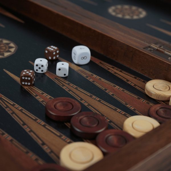 Helena Rural Ebony Chess & Backgammon Set With Ebonised Classic Staunton Chess Pieces 20 Inch - Image 7