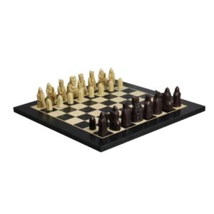 Isle of Lewis Chess Set With II Ivory & Brown Resin Chess Pieces 3.5 Inch and Charcoal Black Chess Board 20 Inch