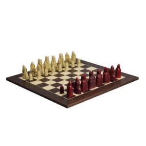 Isle of Lewis Chess Set With II White & Red Resin Chess Pieces 3.5 Inch and Macassar Chess Board 20 Inch