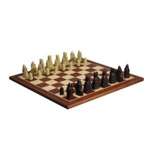 Isle of Lewis I Ivory & Brown Resin Chess Pieces 3.5 inch With Mahogany Chess Board 20 inch