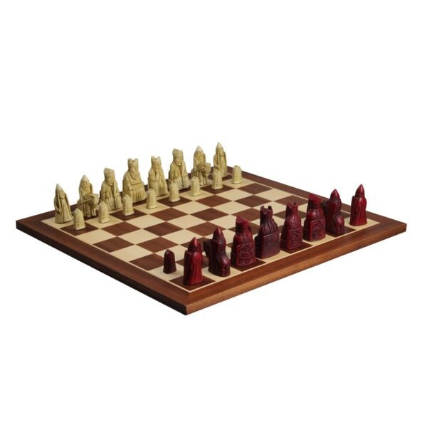 Isle of Lewis Chess Set With I Ivory & Red Resin Chess Pieces 3.5 Inch With Mahogany Chess Board 20 Inch - Image 2