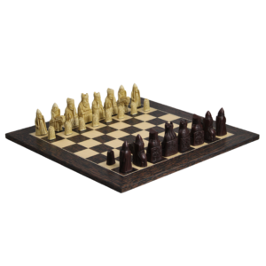 Isle of Lewis Chess Set With I Ivory & Brown Resin Chess Pieces 3.5 Inch and Tiger Ebony Chess Board 20 Inch