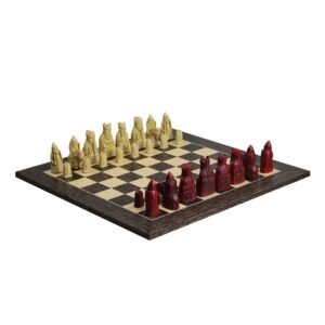 Isle of Lewis Chess Set With I Ivory & Red Resin Chess Pieces 3.5 Inch and Tiger Ebony Chess Board 20 Inch