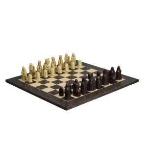Isle of Lewis Chess Set With II Ivory & Brown Resin Chess Pieces 3.5 Inch and With Tiger Ebony Chess Board 20 Inch