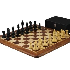 Sheesham Chess Set With Sheesham Flat Chess Board 20 Inch With Ebonised Fierce Knight Chess Pieces 3.75 Inch