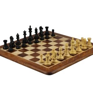 Sheesham Chess Set With Sheesham Flat Chess Board 20 Inch With Ebonised Fierce Knight Chess Pieces 3.75 Inch