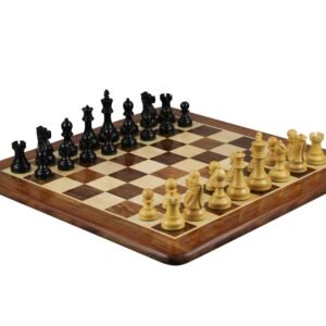 Sheesham Chess Set With Sheesham Flat Chess Board 20 Inch and Ebonised Reykjavik Chess Pieces 3.75 Inch