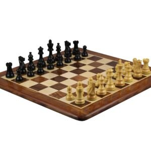 Sheesham Chess Set With Sheesham Flat Chess Board 20 Inch and Ebonised Atlantic Classic Chess Pieces 3.75 Inch