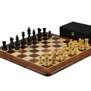 Sheesham Chess Set With Sheesham Flat Chess Board 20 Inch and Ebonised Atlantic Classic Chess Pieces 3.75 Inch