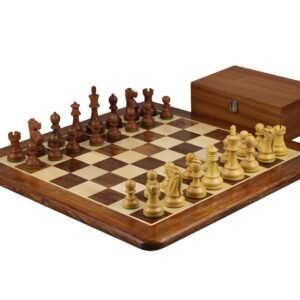 Sheesham Chess Set With Sheesham Flat Chess Board 20 Inch and Sheesham Reykjavik Staunton Chess Pieces 3.75 Inch