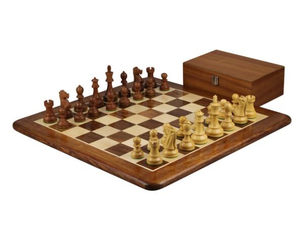 Sheesham Chess Set With Sheesham Flat Chess Board 20 Inch and Sheesham Reykjavik Staunton Chess Pieces 3.75 Inch