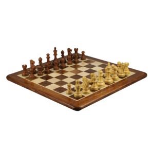 Sheesham Chess Set With Sheesham Flat Chess Board 20 Inch and Sheesham Reykjavik Staunton Chess Pieces 3.75 Inch