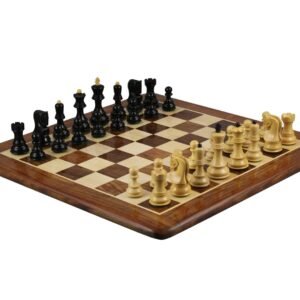 Sheesham Chess Set With Sheesham Flat Chess Board 20 Inch and Ebonised Zagreb Chess Pieces 3.75 Inch