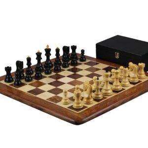 Sheesham Chess Set With Sheesham Flat Chess Board 20 Inch and Ebonised Zagreb Chess Pieces 3.75 Inch