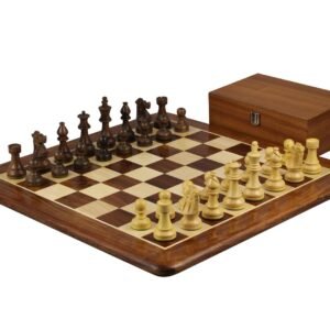 Sheesham Chess Set With Sheesham Flat Chess Board 20 Inch and Sheesham French Knight Staunton Chess Pieces 3.75 Inch