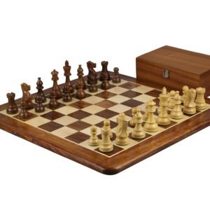 Sheesham Chess Set With Sheesham Flat Chess Board 20 Inch and Sheesham Atlantic Classic Staunton Chess Pieces 3.75 Inch