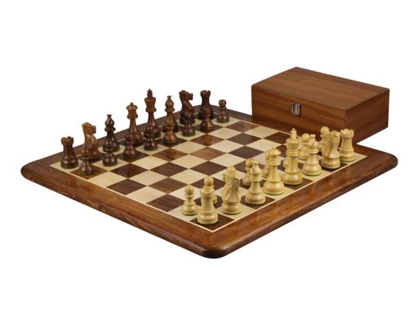 Sheesham Chess Set With Sheesham Flat Chess Board 20 Inch and Sheesham Atlantic Classic Staunton Chess Pieces 3.75 Inch