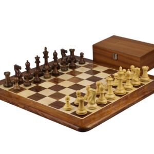Sheesham Chess Set With Sheesham Flat Chess Board 20 Inch and Sheesham Morphy Professional Staunton Chess Pieces 3.75 Inch