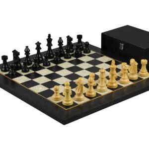 Ebony Chess Set With Helena Mother of Pearl Flat Chess Board and Weighted Ebonised French Knight Staunton Chess Pieces 3.75 Inch