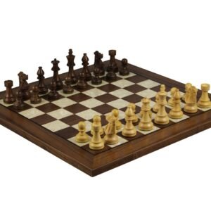 Walnut Chess Set 20 Inch With Helena Mother of Pearl Flat Chess Board and Weighted Sheesham French Knight Staunton Chess Pieces 3.75 Inch