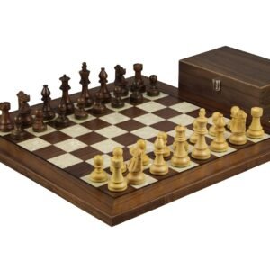 Walnut Chess Set 20 Inch With Helena Mother of Pearl Flat Chess Board and Weighted Sheesham French Knight Staunton Chess Pieces 3.75 Inch