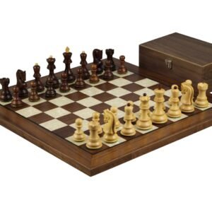Walnut Chess Set 20 Inch With Helena Mother of Pearl Flat Chess Board and Weighted Sheesham Zagreb Staunton Chess Pieces 3.75 Inch