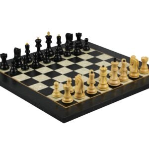 Ebony Chess set 20 Inch With Helena Mother of Pearl Flat Chess Board and Weighted Ebonised Zagreb Staunton Chess Pieces 3.75 Inch