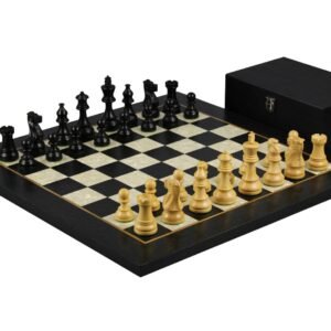 Ebony Chess Set 20 Inch With Helena Mother of Pearl Flat Chess Board and Weighted Ebonised Atlantic Classic Staunton Chess Pieces 3.75 Inch