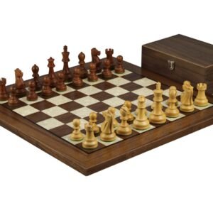 Walnut Chess Set 20 Inch With Helena Mother of Pearl Flat Chess Board and Weighted Sheesham Reykjavik Staunton Chess Pieces 3.75 Inch
