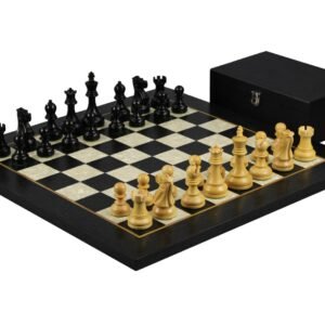 Ebony Chess Set 20 Inch With Helena Mother of Pearl Flat Chess Board and Weighted Ebonised Reykjavik Staunton Chess Pieces 3.75 Inch