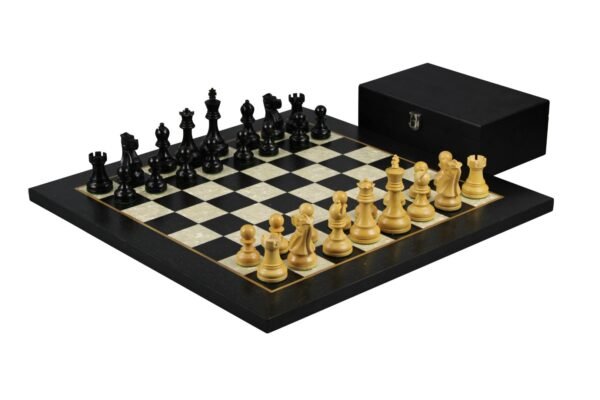 Ebony Chess Set 20 Inch With Helena Mother of Pearl Flat Chess Board and Weighted Ebonised Reykjavik Staunton Chess Pieces 3.75 Inch
