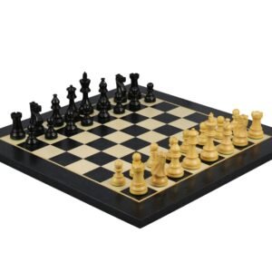 Ebony Chess Set 20 Inch With Helena Flat Chess Board and Weighted Ebonised Atlantic Classic Staunton Chess Pieces 3.75 Inch