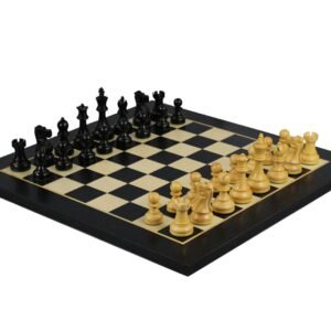 Ebony Chess Set 20 Inch With Helena Flat Chess Board and Weighted Ebonised Reykjavik Staunton Chess Pieces 3.75 Inch
