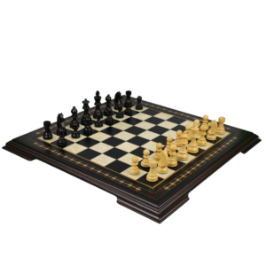 Ebony Chess Set 17 Inch With Helena Chess Board and Weighted Ebonised German Staunton Chess Pieces 3 Inch