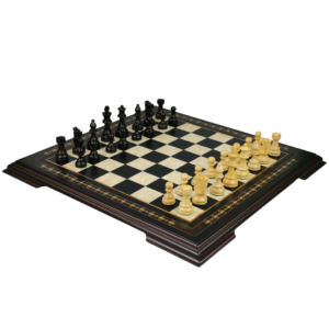 Ebony Chess Set 20 Inch with Helena Chess Board and Weighted Ebonised French Knight Staunton Chess Pieces 3.75 Inch