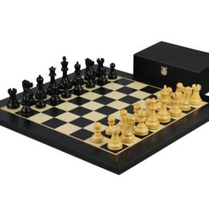 Ebony Chess Set 20 Inch With Helena Flat Chess Board and Weighted Ebonised Reykjavik Staunton Chess Pieces 3.75 Inch