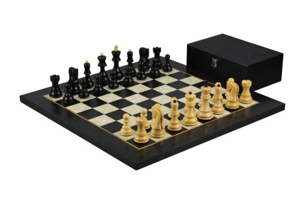 Ebony Chess set 20 Inch With Helena Mother of Pearl Flat Chess Board and Weighted Ebonised Zagreb Staunton Chess Pieces 3.75 Inch