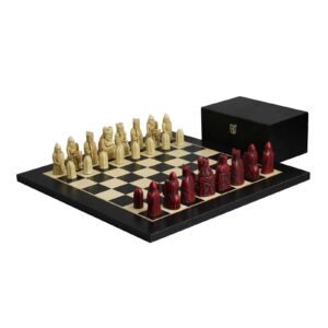Isle of Lewis Chess Set With II Ivory & Red Resin Chess Pieces 3.5 Inch and Charcoal Black Chess Board 20 Inch