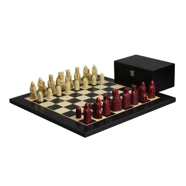 Isle of Lewis Chess Set With II Ivory & Red Resin Chess Pieces 3.5 Inch and Charcoal Black Chess Board 20 Inch