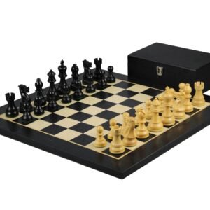 Ebony Chess Set 20 Inch With Helena Flat Chess Board and Weighted Ebonised Executive Staunton Chess Pieces 3.75 Inch