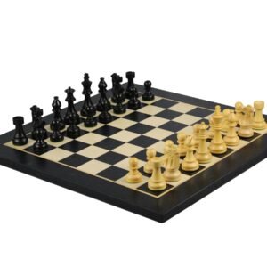 Ebony Chess Set 20 Inch With Helena Flat Board and Weighted Ebonised French Knight Staunton Chess Pieces 3.75 Inch