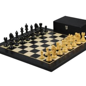 Ebony Chess Set 20 Inch With Helena Flat Chess Board and Weighted Ebonised King Bridal Staunton Chess Pieces 3.75 Inch
