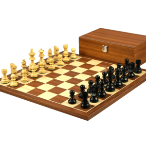 Mahogany Chess Set 16 Inch with Weighted Ebonised French Knight Chess Pieces 3 Inch