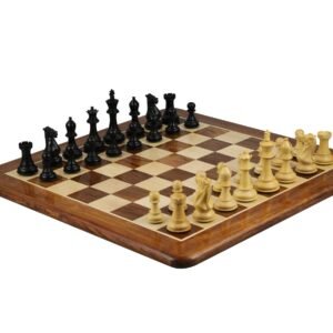 Sheesham Chess Set With Sheesham Flat Chess Board 20 Inch and Ebonised Morphy Professional Staunton Chess Pieces 3.75 Inch